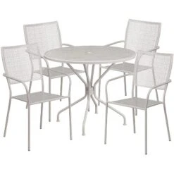 Emma And Oliver Commercial Grade 35.25" Round Metal Garden Patio Table Set, 4 Square Back Chairs -Emma And Oliver GUEST 15676858 6bda 4581 8edc 14c1d09c81b4