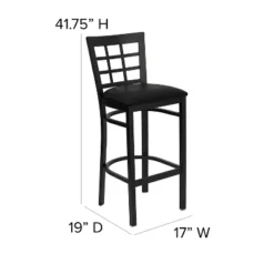 Emma And Oliver Black Metal Window Back Barstool, Black Vinyl Seat -Emma And Oliver GUEST 159b420a 5d9b 43f9 a011 dd4c75989a58