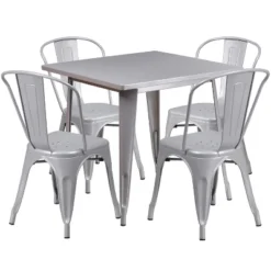Emma And Oliver Commercial Grade 31.5" Square Metal Indoor-Outdoor Table Set With 4 Stack Chairs -Emma And Oliver GUEST 16d6233c 7820 414f b621 6e8b58ed0984