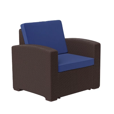 Emma And Oliver Faux Rattan Chair With All-Weather Cushion 10 Emma And Oliver Faux Rattan Chair With All-Weather Cushion - Image 10