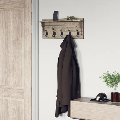 Emma And Oliver Rustic Wall Hanging Storage Rack With 5 Hooks For Entryway, Kitchen, Bathroom And More 3 Emma And Oliver Rustic Wall Hanging Storage Rack With 5 Hooks For Entryway, Kitchen, Bathroom And More - Image 3