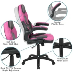 Emma And Oliver Gaming Racing PC Chair With Flip-up Arms -Emma And Oliver GUEST 17fbeec4 bfe6 44bb a9d5 59a5d1eee2a0