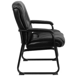 Emma And Oliver 500 Lb. Big & Tall Black LeatherSoft Tufted Side Chair With Sled Base -Emma And Oliver GUEST 186796b2 2fe9 41c9 825f 42d99fb02f60