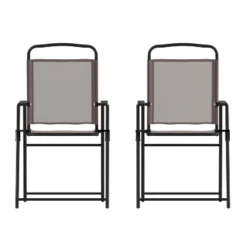 Emma And Oliver Set Of 2 Textilene Folding Sling Style Patio Chairs With Armrests -Emma And Oliver GUEST 198bdaba e588 4c8e b59f 35252cef22a6