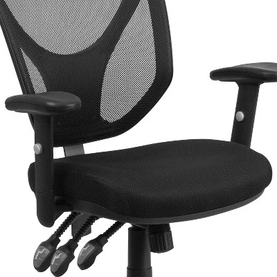 Emma And Oliver Mid-Back Black Mesh Multifunction Swivel Ergonomic Task Office Chair - Arms 5 Emma And Oliver Mid-Back Black Mesh Multifunction Swivel Ergonomic Task Office Chair - Arms - Image 5