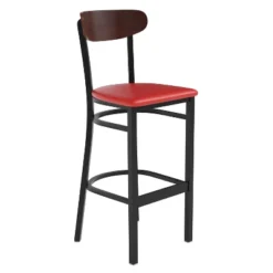 Emma And Oliver Industrial Barstool With Rolled Steel Frame And Solid Wood Seat - 500 Lbs. Static Weight Capacity -Emma And Oliver GUEST 1b56ec0f e9d7 4fdc 8b36 7f39d9bd49ea