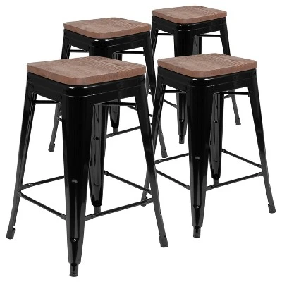 Emma And Oliver 24" High Metal Counter-Height, Indoor Bar Stool With Wood Seat - Stackable Set Of 4 11 Emma And Oliver 24" High Metal Counter-Height, Indoor Bar Stool With Wood Seat - Stackable Set Of 4 - Image 11