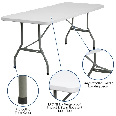 Emma And Oliver 6-Foot Granite White Plastic Folding Table - Banquet / Event Folding Table 2 Emma And Oliver 6-Foot Granite White Plastic Folding Table - Banquet / Event Folding Table - Image 2