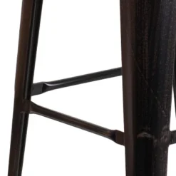 Emma And Oliver 30"H Backless Black-Antique Gold Metal Barstool With Wood Seat -Emma And Oliver GUEST 1d532b23 5c3d 4f56 9b62 a22c2a256eac