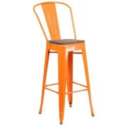 Emma And Oliver 30"H Metal Dining Barstool With Back And Square Wood Seat -Emma And Oliver GUEST 1d9ac070 9a13 47b6 bfd2 c0204f3c0986
