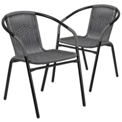 Emma And Oliver 2 Pack Rattan Indoor-Outdoor Restaurant Stack Chair With Curved Back -Emma And Oliver GUEST 1dd6cecb 68ad 43e9 9eca 808e44b33b98