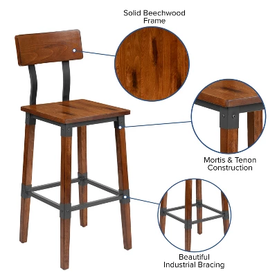 Emma And Oliver 4 Pack Commercial Grade Rustic Walnut Industrial Style Wood Dining Barstool 5 Emma And Oliver 4 Pack Commercial Grade Rustic Walnut Industrial Style Wood Dining Barstool - Image 5