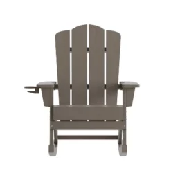 Emma And Oliver Adirondack Rocking Chair With Cup Holder, Weather Resistant HDPE Adirondack Rocking Chair In Brown -Emma And Oliver GUEST 1f257663 af8b 488b b3da 6206f2402df3