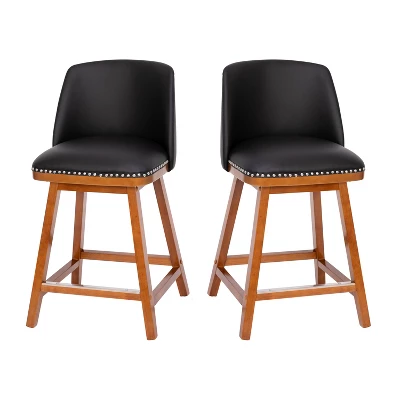 Emma And Oliver Upholstered Mid-Back Stools With Nailhead Accent Trim & Wood Frames 12 Emma And Oliver Upholstered Mid-Back Stools With Nailhead Accent Trim & Wood Frames - Image 12