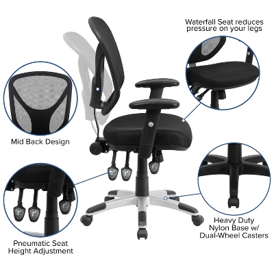 Emma And Oliver Mid-Back Black Mesh Multifunction Swivel Ergonomic Task Office Chair - Arms 2 Emma And Oliver Mid-Back Black Mesh Multifunction Swivel Ergonomic Task Office Chair - Arms - Image 2