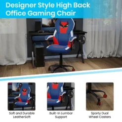 Emma And Oliver Faux Leather Ergonomic High Back Gaming Chair With Adjustable Seat Height, Lumbar Support And Padded Arms In Red, White & Blue -Emma And Oliver GUEST 2041df51 3339 4e3b a440 f2084f5e6900