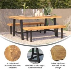 Emma And Oliver Natural Finish Solid Acacia Wood Dining Table With Black Metal Legs For Indoor And Outdoor Use -Emma And Oliver GUEST 2087096b 06a4 464b b7bd 4a037cc2292d