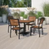 Emma And Oliver Outdoor Patio Bistro Dining Table Set With 4 Chairs And Faux Teak Poly Slats