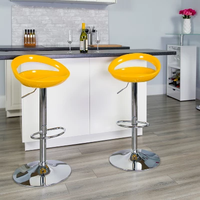 Emma And Oliver 2 Pack Contemporary Plastic Adjustable Height Barstool With Rounded Cutout Back And Chrome Base 1 Emma And Oliver 2 Pack Contemporary Plastic Adjustable Height Barstool With Rounded Cutout Back And Chrome Base