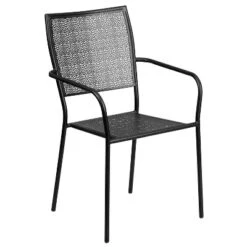 Emma And Oliver Commercial Grade 35.25" Round Metal Garden Patio Table Set, 4 Square Back Chairs -Emma And Oliver GUEST 221d10ef dc4d 462a 9eb9 becbcb04451b