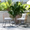 Emma And Oliver Set Of Two All-Weather Faux Rattan Rope Chairs With Padded Cushions For Indoor And Outdoor Use