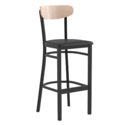 Emma And Oliver Industrial Barstool With Rolled Steel Frame And Solid Wood Seat - 500 Lbs. Static Weight Capacity -Emma And Oliver GUEST 22584c28 cf58 411b 919b aea2c2c9e4de