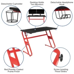 Emma And Oliver Red Professional Gaming Ergonomic Desk, Cup Holder And Headphone Hook -Emma And Oliver GUEST 23dfaae5 f375 4128 91b9 6dfbc3b6e13e