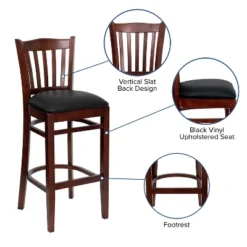 Emma And Oliver Vertical Slat Back Wooden Restaurant Dining Barstool -Emma And Oliver GUEST 23e133ea dca7 4c86 8263 9fa5f37601ac