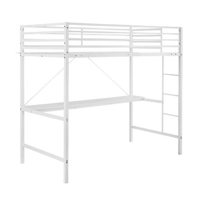 Emma And Oliver Metal Loft Bed Frame With Desk, Protective Guard Rails And Ladder For Kids, Teens And Adults 13 Emma And Oliver Metal Loft Bed Frame With Desk, Protective Guard Rails And Ladder For Kids, Teens And Adults - Image 13