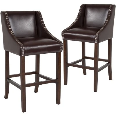 Emma And Oliver 2 Pk. 30" High Transitional Walnut Barstool With Accent Nail Trim 3 Emma And Oliver 2 Pk. 30" High Transitional Walnut Barstool With Accent Nail Trim - Image 3