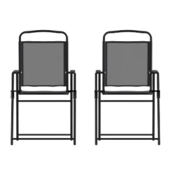 Emma And Oliver Set Of 2 Textilene Folding Sling Style Patio Chairs With Armrests -Emma And Oliver GUEST 251b82e9 36b6 49a1 bb87 f8d045e5e6ca