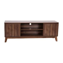 Emma And Oliver Mid-Century Modern Wooden TV Stand With Soft Close Doors, Shelf, Cord Management Hole And Tapered Legs -Emma And Oliver GUEST 2527911c b8a0 4058 a8e4 21a2a19f6620