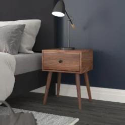 Emma And Oliver Mid-Century Modern Wooden Night Stand With Soft Close Drawer And Sleek Tapered Legs With Protective Floor Glides In Dark Walnut 5 Emma And Oliver Mid-Century Modern Wooden Night Stand With Soft Close Drawer And Sleek Tapered Legs With Protective Floor Glides In Dark Walnut -Emma And Oliver GUEST 2534e5d9 23c9 4c9b 94f6 d23ced154643