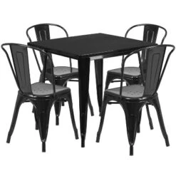 Emma And Oliver Commercial Grade 31.5" Square Metal Indoor-Outdoor Table Set With 4 Stack Chairs -Emma And Oliver GUEST 255511a7 15d4 4a5c 961f 1e0ba60f31b0