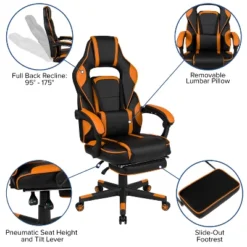 Emma And Oliver Black/Orange Ergonomic Gaming Chair -Recline Back/Arms, Footrest, Massaging Lumbar 17 Emma And Oliver Black/Orange Ergonomic Gaming Chair -Recline Back/Arms, Footrest, Massaging Lumbar -Emma And Oliver GUEST 258e9763 2e80 4150 b005 48ed044ffbd4