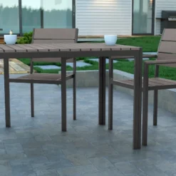 Emma And Oliver 55" X 31" Outdoor Dining Table With Faux Teak Poly Slat Top And Metal Frame -Emma And Oliver GUEST 261c9344 dfe5 4577 a918 1352b0a38f19