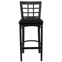 Emma And Oliver Black Metal Window Back Barstool, Black Vinyl Seat -Emma And Oliver GUEST 27780c9c 71d8 42a7 a31b 2a864aceb0d8