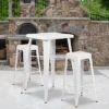 Emma And Oliver Commercial Grade 23.75" Square Metal Indoor-Outdoor Bar Set & 2 Backless Stools
