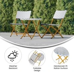 Emma And Oliver Three Piece Folding French Bistro Set In PE Rattan With Metal Frames For Indoor And Outdoor Use -Emma And Oliver GUEST 2851ac2b 0094 40d8 877d b329cab3be1b