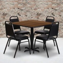 Emma And Oliver 25 Emma And Oliver 36" Square Laminate X-Base Table Set With 4 Banquet Chairs