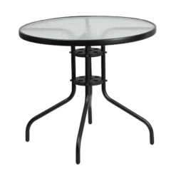 Emma And Oliver Five Piece Patio Table Set With Round Metal Table With Tempered Glass Top And 4 Flex Comfort Stacking Chairs -Emma And Oliver GUEST 28bdc772 4229 4efe 8a0a aa833c35ee3f