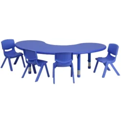 Emma And Oliver 35"W X 65"L Half-Moon Plastic Height Adjustable Activity Table Set With 4 Chairs 5 Emma And Oliver 35"W X 65"L Half-Moon Plastic Height Adjustable Activity Table Set With 4 Chairs -Emma And Oliver GUEST 28d95600 b9c4 4961 a3fa e9771a7ce748