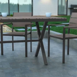 Emma And Oliver 59" X 35.5" Outdoor X-Frame Dining Table With Faux Teak Poly Slat Top And Metal Frame -Emma And Oliver GUEST 29aaa36b cb4f 4af7 848d 892a6c5d6b80