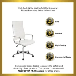 Emma And Oliver High Back LeatherSoft Ribbed Executive Swivel Office Chair - Desk Chair -Emma And Oliver GUEST 2a610706 7690 4c00 a601 0a3a2e969bd4