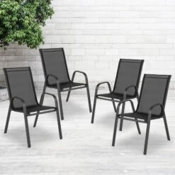 Emma And Oliver 4 Pack Outdoor Stack Chair With Flex Comfort Material - Patio Stack Chair