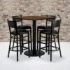 Emma And Oliver 36" Square Walnut Laminate Table Set, 4 Grid Back Metal Barstools