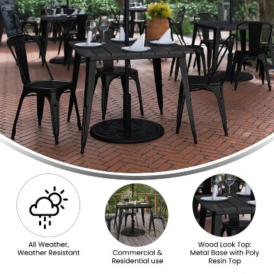 Emma And Oliver Indoor/Outdoor Dining Table With Umbrella Hole, 36" Square All Weather Poly Resin Top And Steel Base 4 Emma And Oliver Indoor/Outdoor Dining Table With Umbrella Hole, 36" Square All Weather Poly Resin Top And Steel Base - Image 4