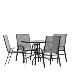 Emma And Oliver Five Piece Patio Dining Set - Square Table With Powder Coated Frame And Tempered Glass Top & 4 Flex Comfort Stack Chairs -Emma And Oliver GUEST 2c07ffaa 8123 4963 953d 314a47028f51