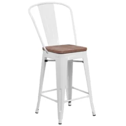 Emma And Oliver 24"H Metal Counter Height Stool With Back And Square Wood Seat -Emma And Oliver GUEST 2c41d00f 6ced 424d b0b6 1a6e5accf4e1