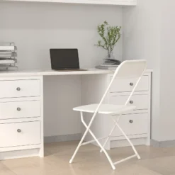 Emma And Oliver 4 Pack Of All-Weather, Extra Wide Contoured Plastic Folding Chairs With Metal Frame And 650 Lb. Static Weight Capacity -Emma And Oliver GUEST 2de33eee 487e 4687 91b3 08e0c36fc94d